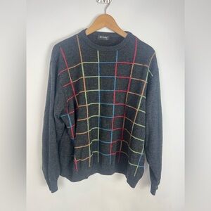 Vintage‎ St. Croix Wool Blend Sweater – Windowpane Check Pattern – Size XL